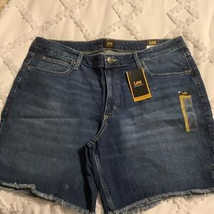 Lee Women's Blue Side Slit Jean Shorts Mid Rise 7”inch inseam